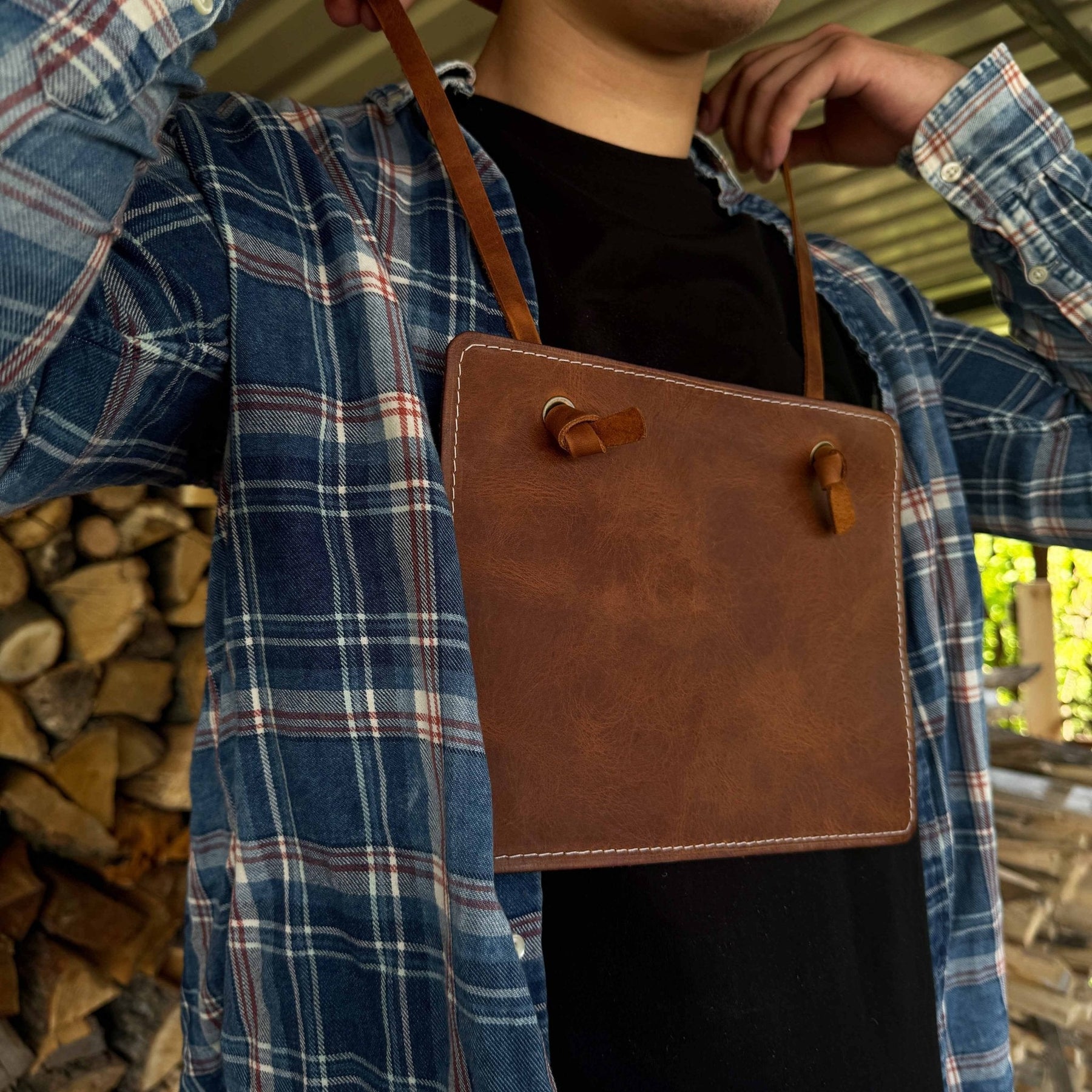 Leather Breast Plate with Belt detail view by Sharky Forged Steel Tools