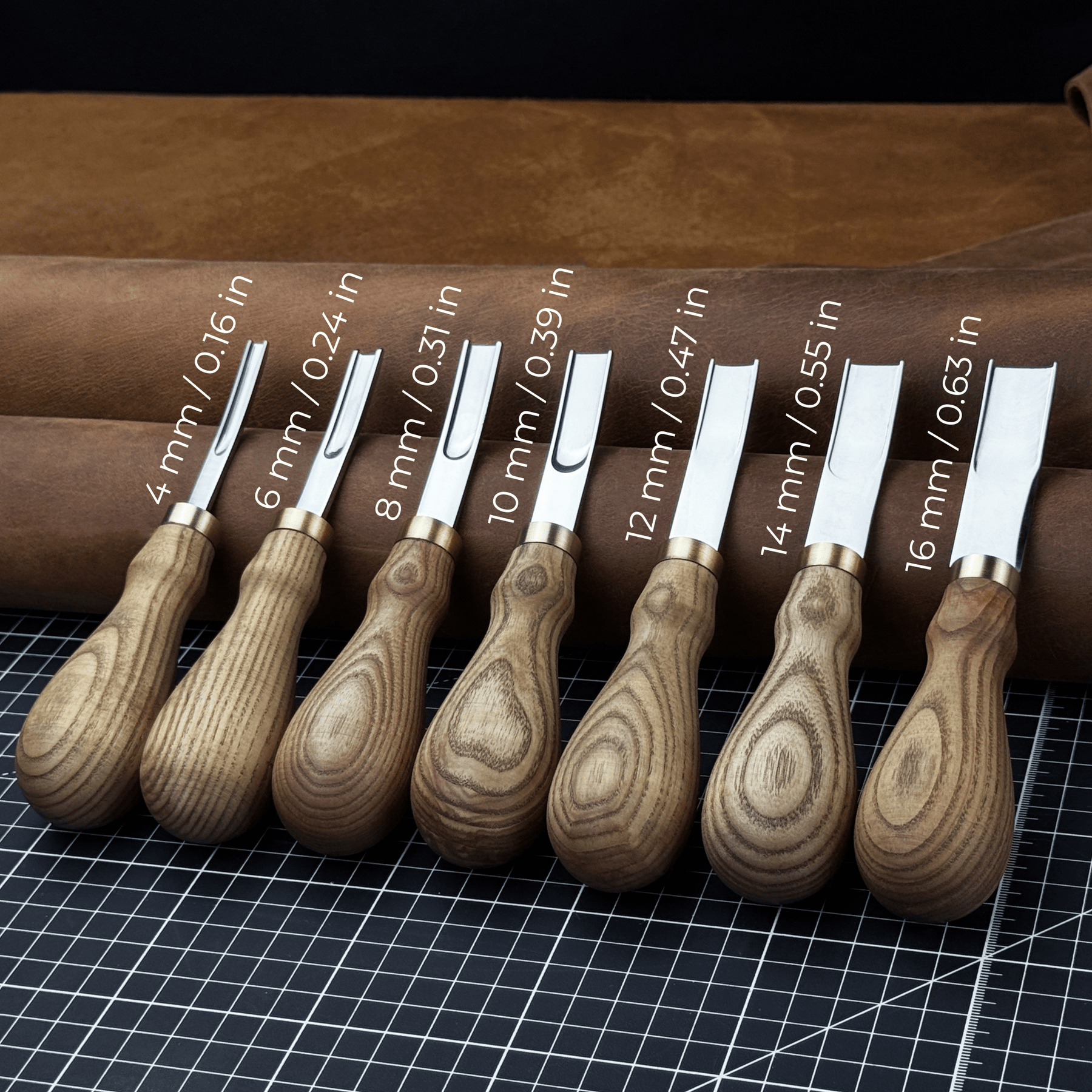 Leather Edge Skiver, 4-16 mm (0.16-0.63 inches) detail view by Sharky Forged Steel Tools
