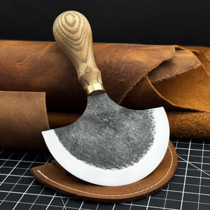 Leather Round (Half Moon) Knife, 10.5 cm (4.1 inches) by Sharky Forged Steel Tools