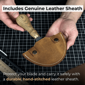 Leather Round (Half Moon) Knife, 10.5 cm (4.1 inches) detail view by Sharky Forged Steel Tools