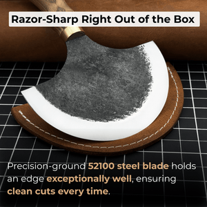 Leather Round (Half Moon) Knife, 10.5 cm (4.1 inches) detail view by Sharky Forged Steel Tools