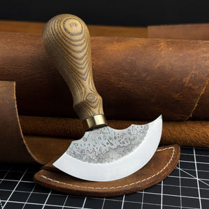 Leather Round Knife, 10 cm (3.9 inches) by Sharky Forged Steel Tools