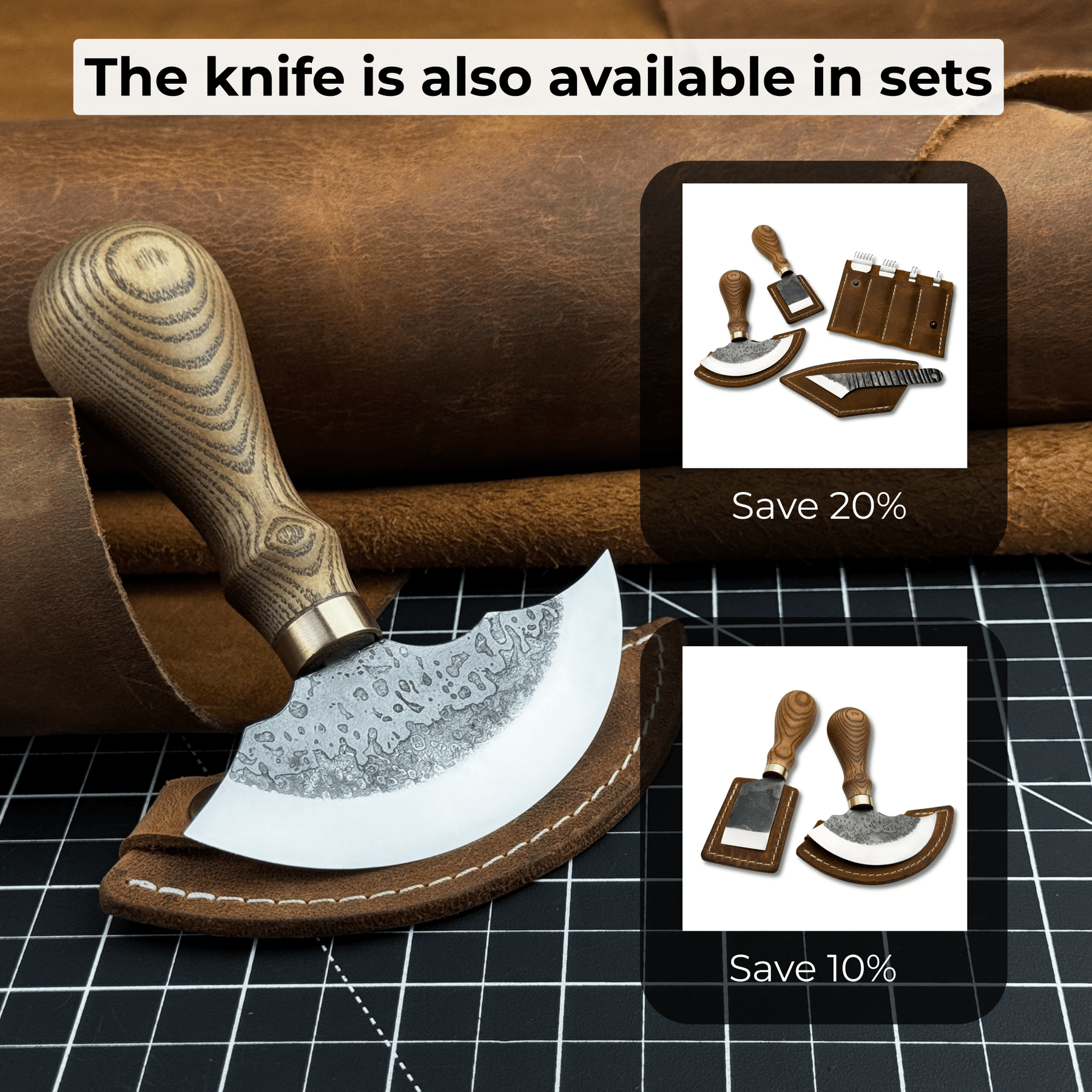Leather Round Knife, 10 cm (3.9 inches) detail view by Sharky Forged Steel Tools