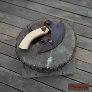 Viking Style Engraved Bearded Axe – Oak Wood Handle by JW SteelCrafts, handmade axe detail photo 4