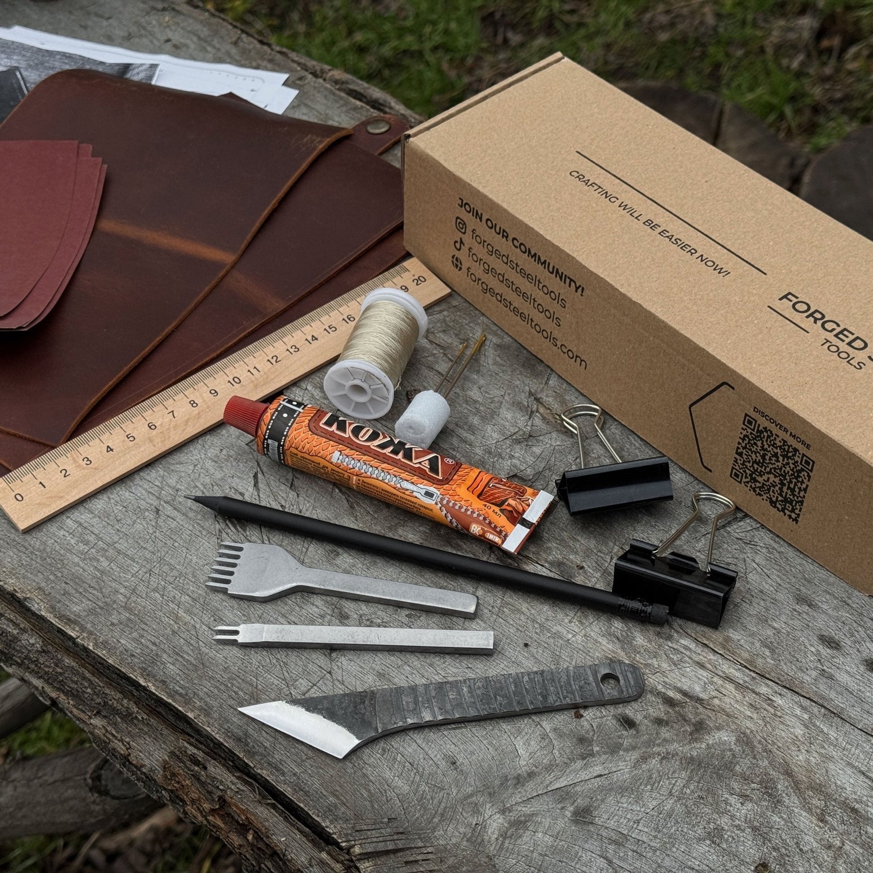 Leather Wallet DIY Kit detail view by Sharky Forged Steel Tools