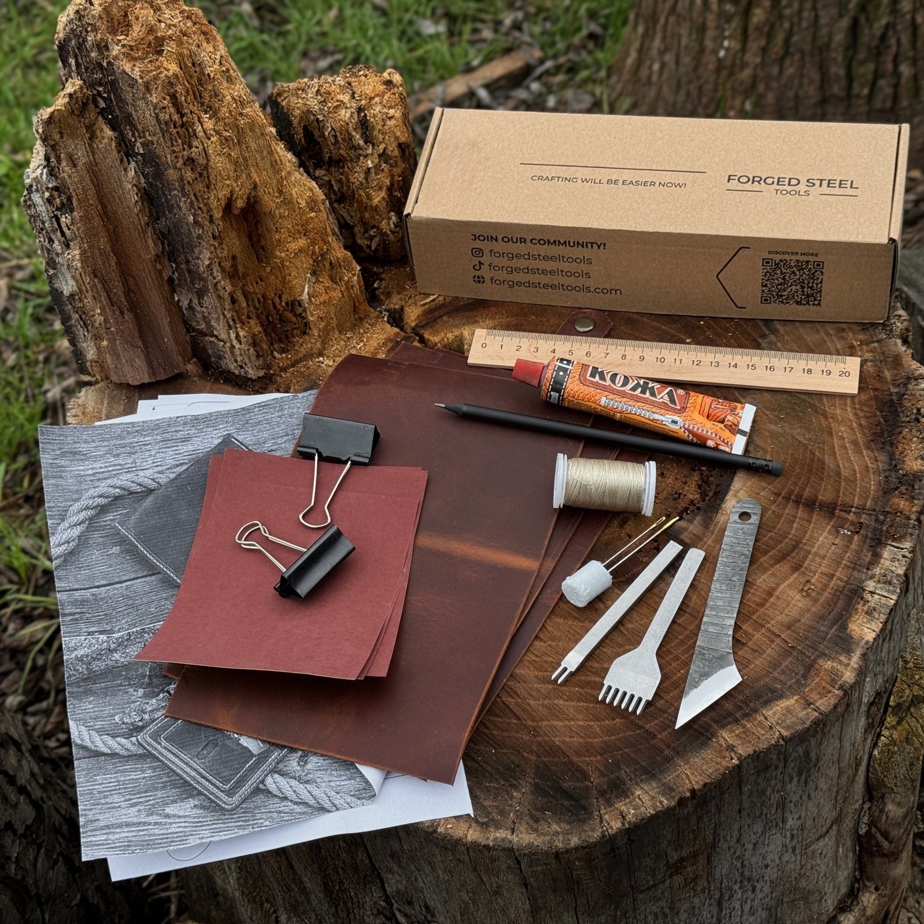 Leather Wallet DIY Kit detail view by Sharky Forged Steel Tools