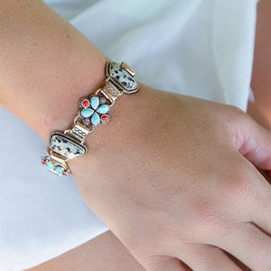 Legacy Blue Turquoise and Dalmatian Jasper Golden Bracelet detail view by Barse Jewelry