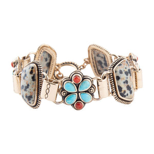 Legacy Blue Turquoise and Dalmatian Jasper Golden Bracelet detail view by Barse Jewelry