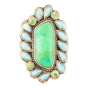 Legacy Lime Green and Blue Turquoise Golden Statement Ring detail view by Barse Jewelry