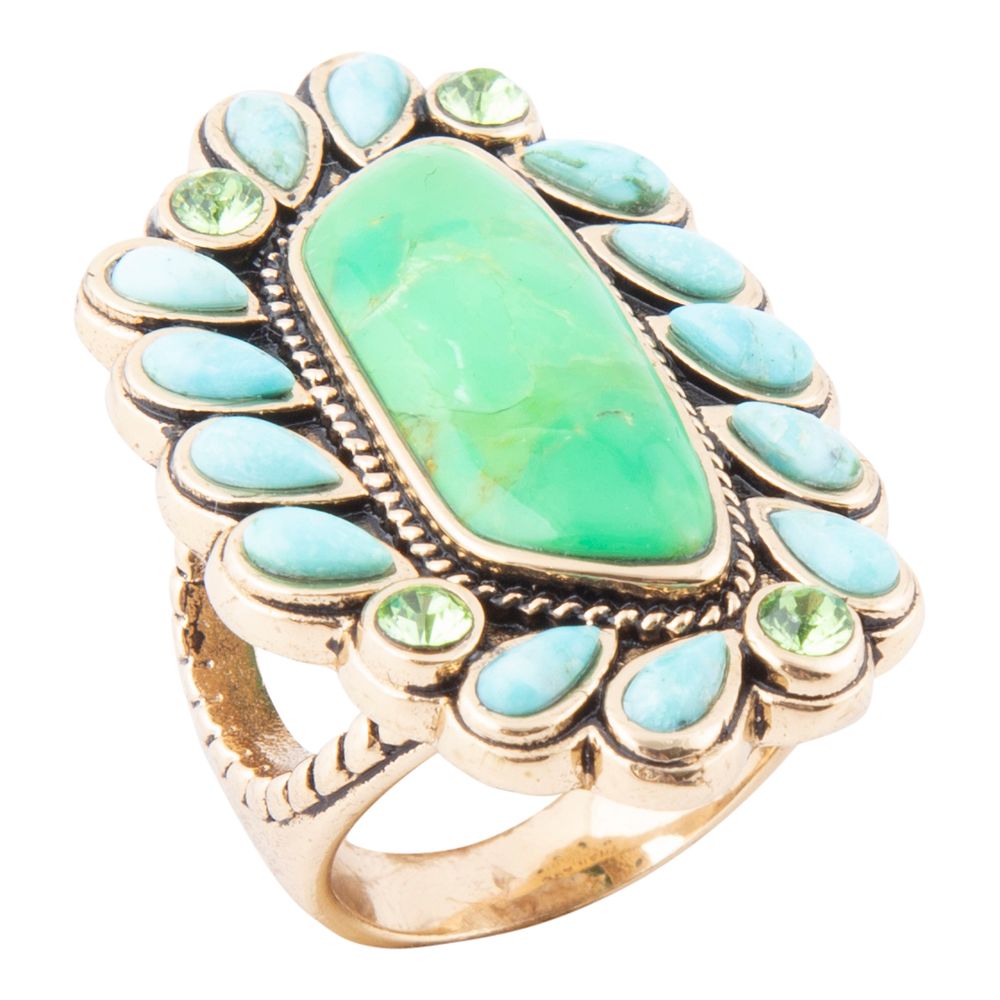Legacy Lime Green and Blue Turquoise Golden Statement Ring by Barse Jewelry