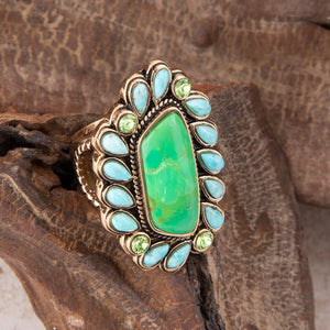 Legacy Lime Green and Blue Turquoise Golden Statement Ring detail view by Barse Jewelry
