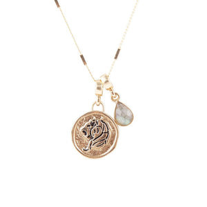 Leo - Zodiac Gray Labradorite Golden Charm Necklace by Barse Jewelry