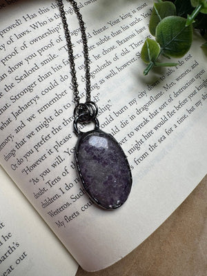 Lepidolite Necklace detail view by Copper Ashes