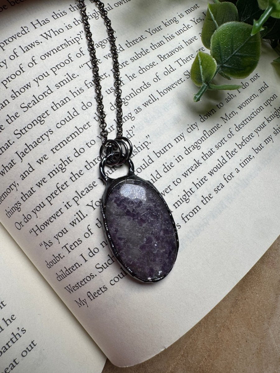 Lepidolite Necklace detail view by Copper Ashes