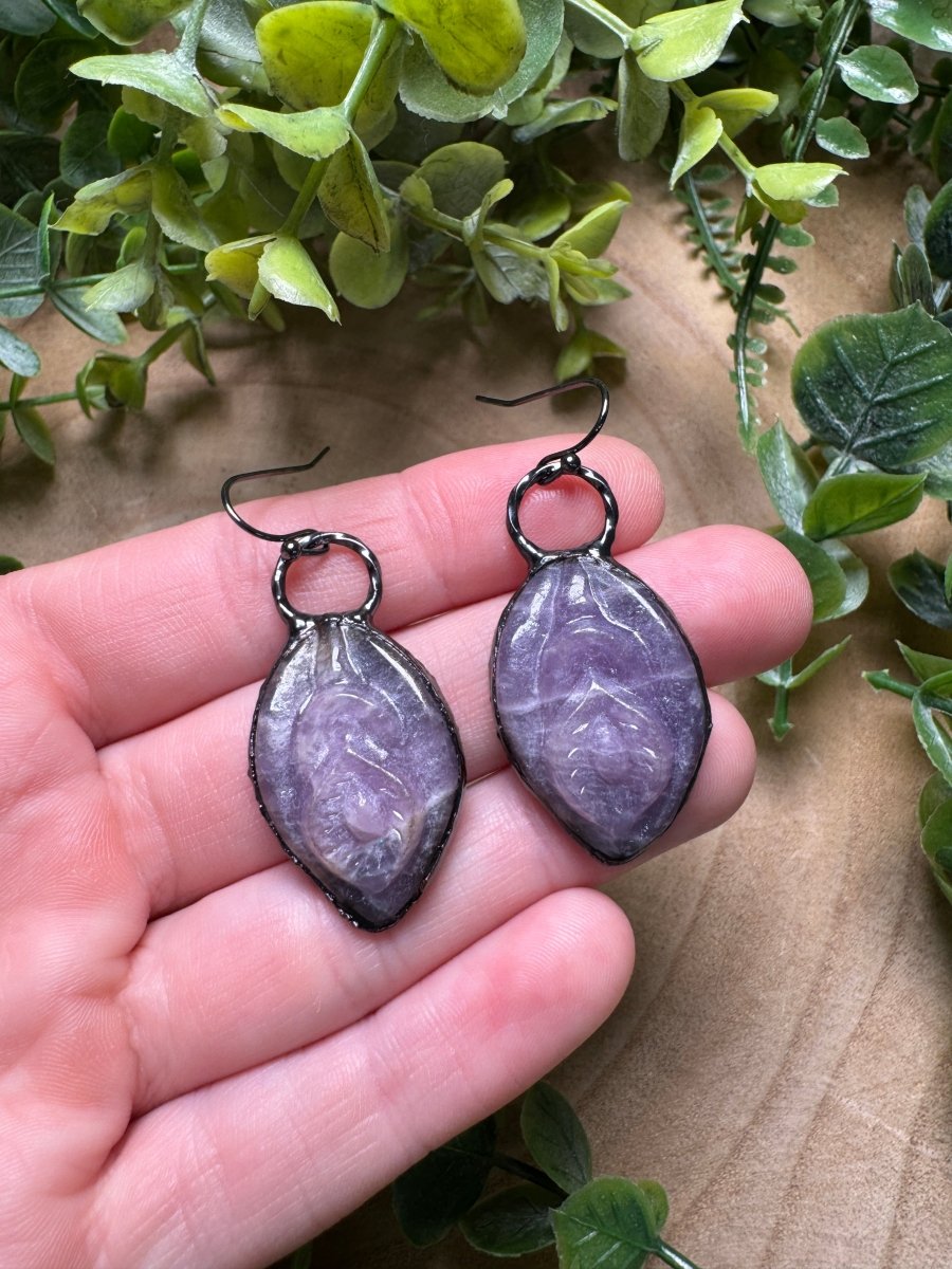 Lepidolite Yoni Earrings by Copper Ashes