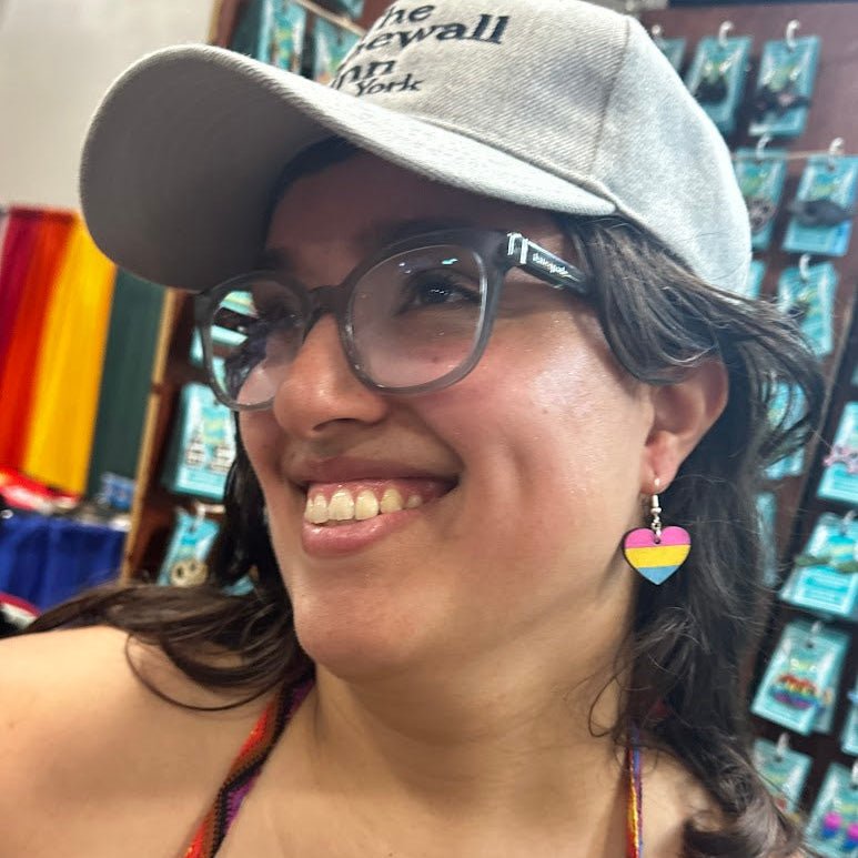 Pansexual Heart Wooden Earrings | LGBTQ Pride Jewelry detail view by Cate's Concepts, LLC