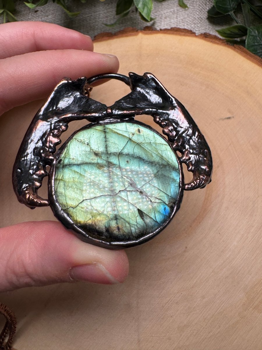 Lilith- Mink Jawbone and Labradorite Necklace detail view by Copper Ashes