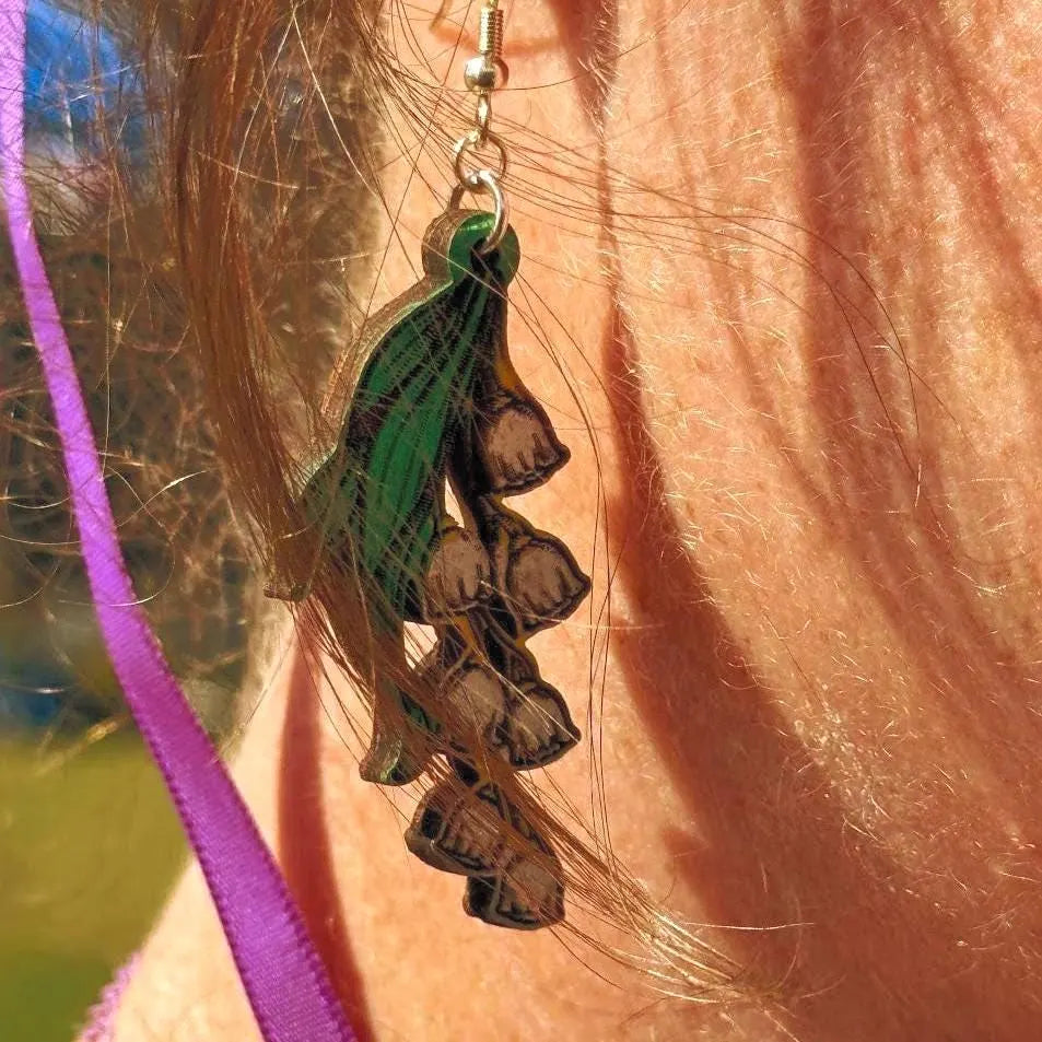 Lily of the Valley Wooden Earrings | Botanical Flower Jewelry detail view by Cate's Concepts, LLC