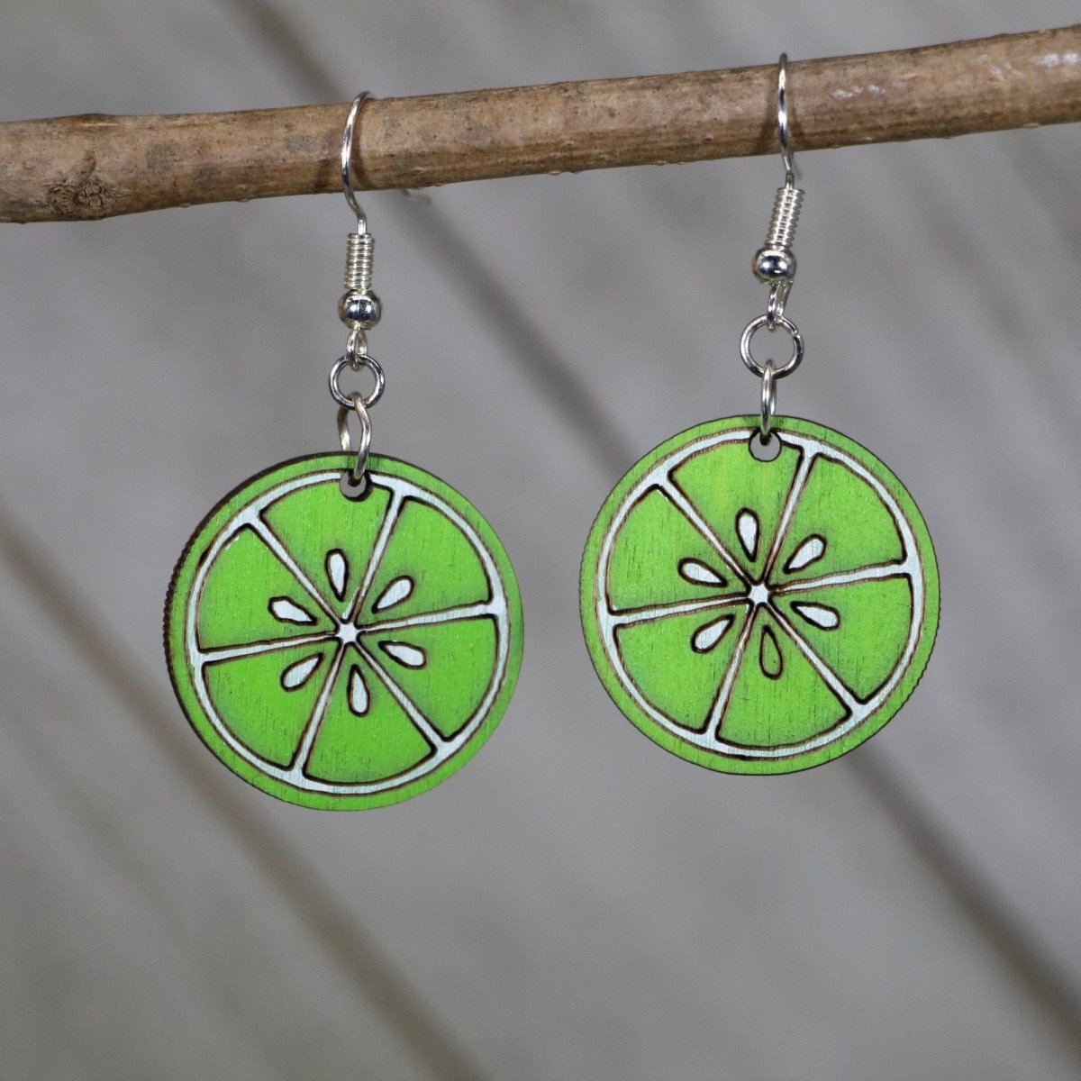 Lime Slice Wooden Earrings | Citrus Fruit Summer Jewelry by Cate's Concepts, LLC, handmade jewelry main product photo