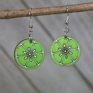 Lime Slice Wooden Earrings | Citrus Fruit Summer Jewelry detail view by Cate's Concepts, LLC