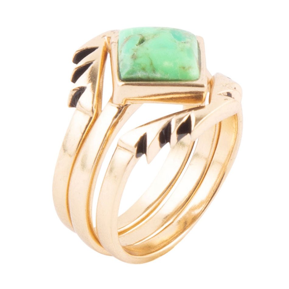 Aztec Lime Green Turquoise Golden Ring Set by Barse Jewelry