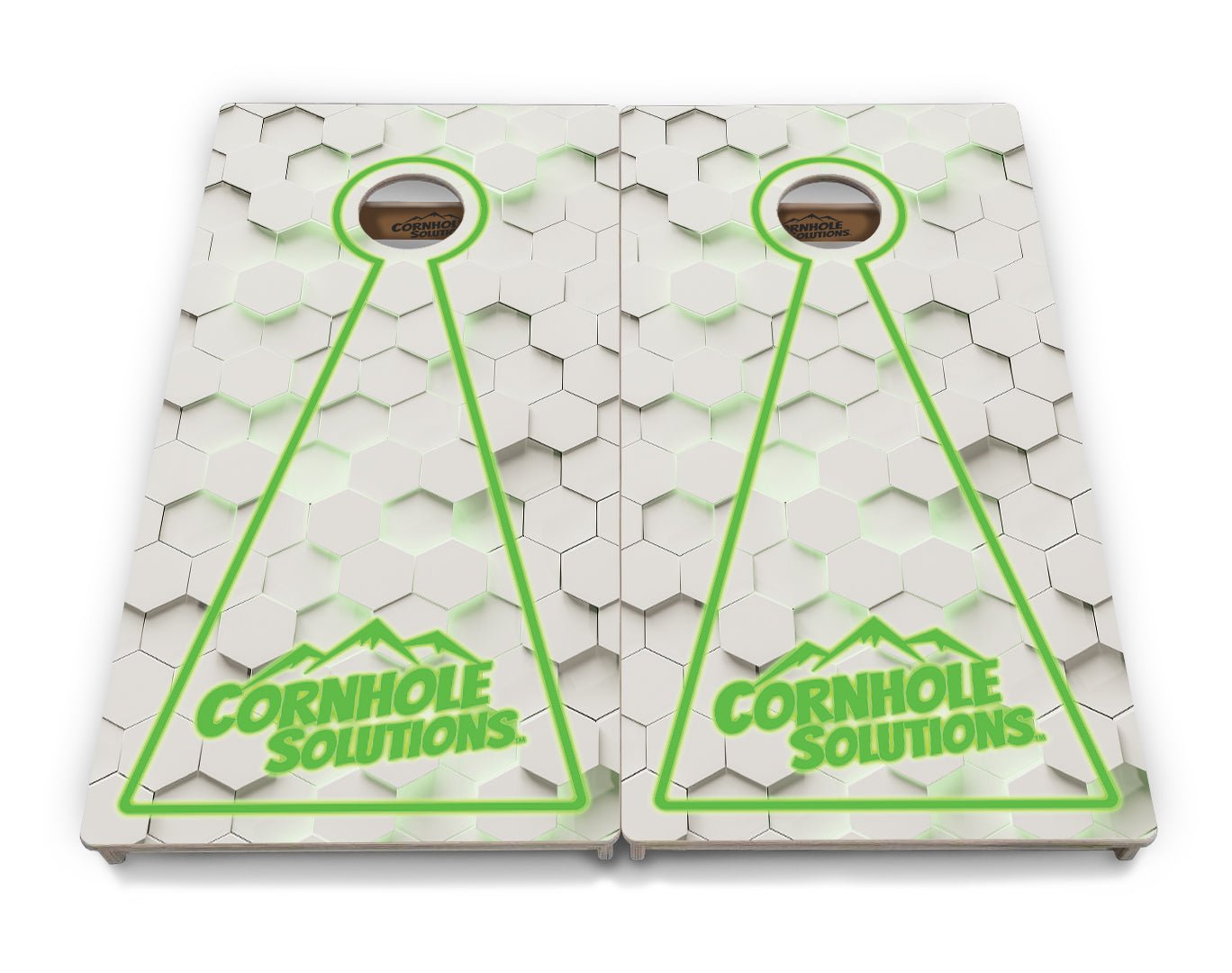 Glow Hole White Background Cornhole Boards - Professional Tournament Series