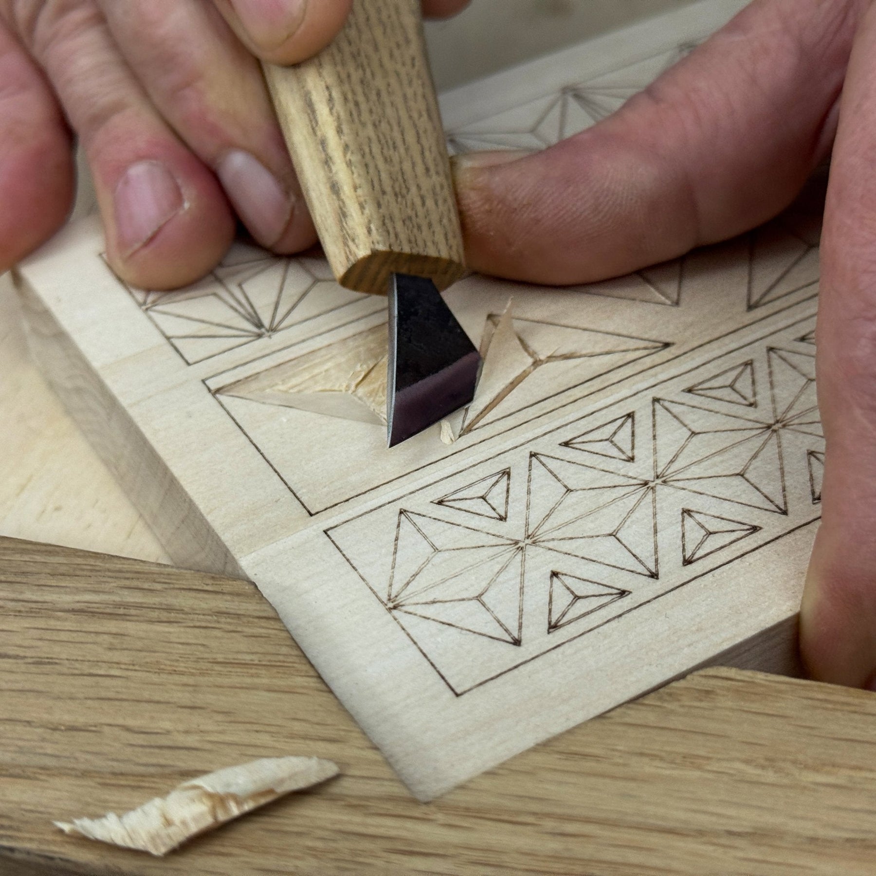 Linden Wood Carving Board with Pre-Drawn Pattern detail view by Sharky Forged Steel Tools