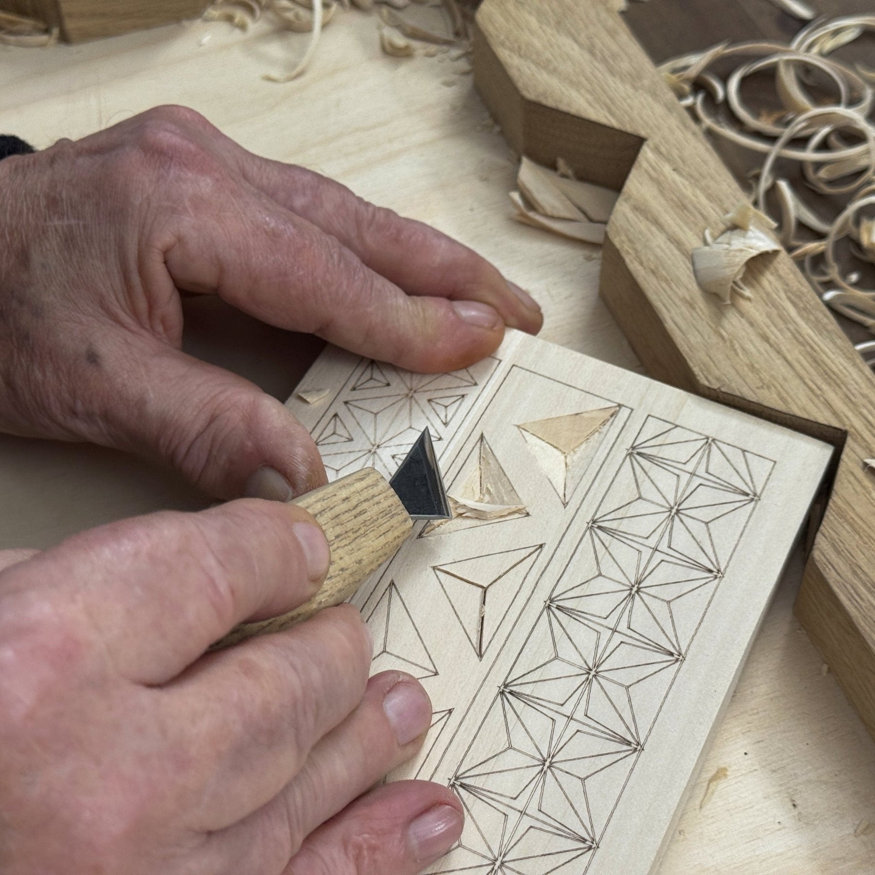 Linden Wood Carving Board with Pre-Drawn Pattern detail view by Sharky Forged Steel Tools
