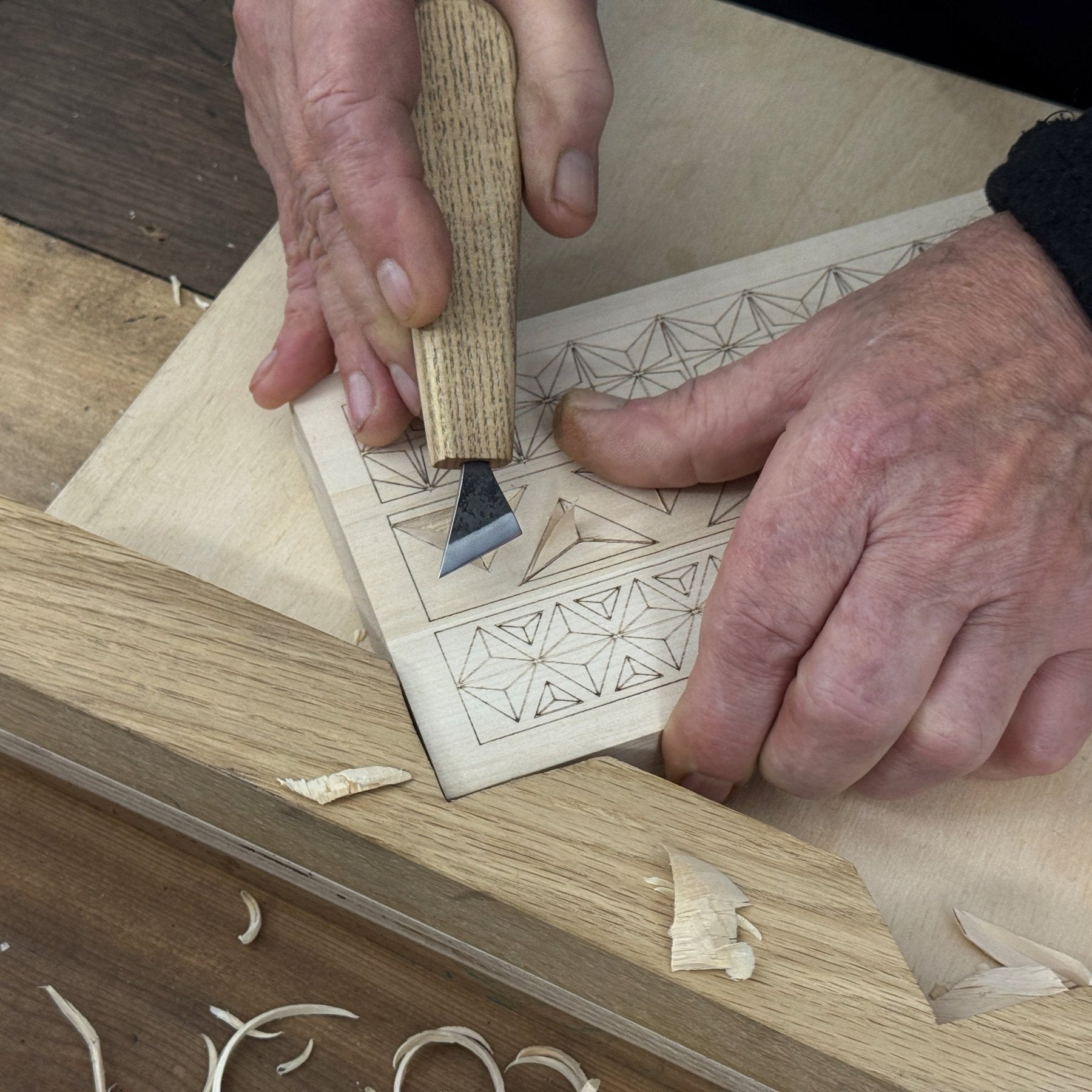 Linden Wood Carving Board with Pre-Drawn Pattern detail view by Sharky Forged Steel Tools