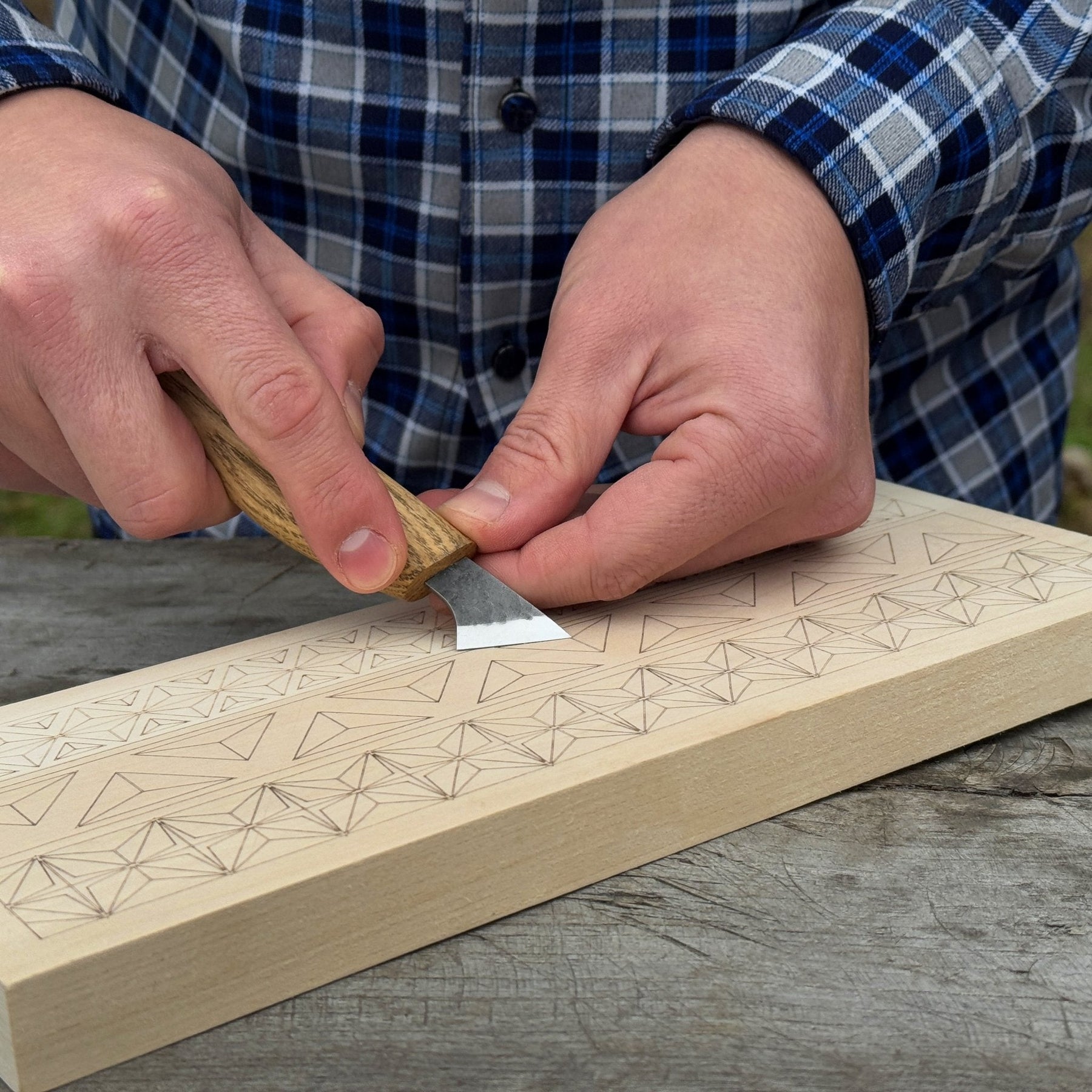 Linden Wood Carving Board with Pre-Drawn Pattern detail view by Sharky Forged Steel Tools