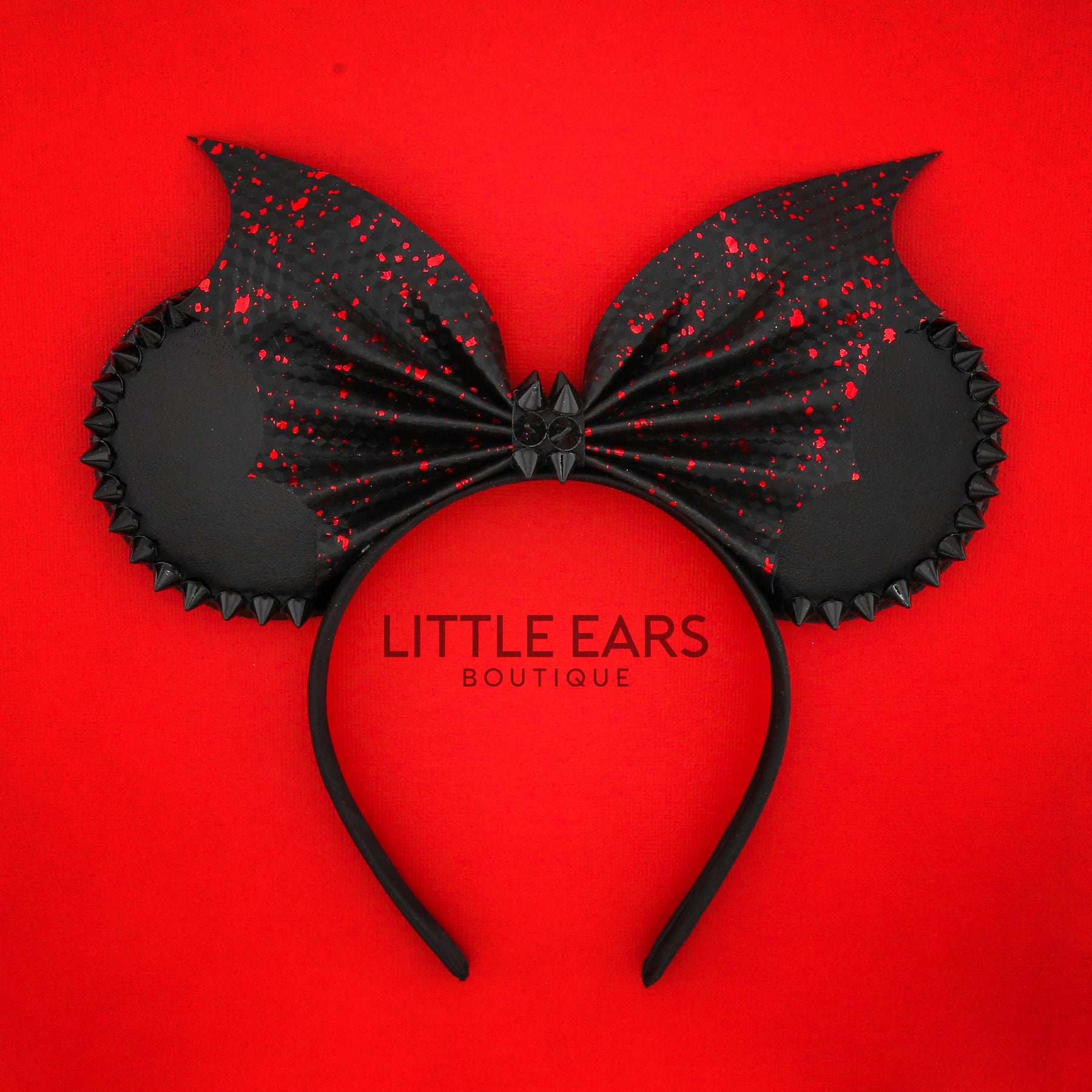 Red Bat Bow Spikes Ears by Little Ears Boutique, headbands main product photo