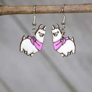 Llama with Scarf Wooden Earrings | Cute Winter Animal Jewelry by Cate's Concepts, LLC, handmade jewelry detail photo 3
