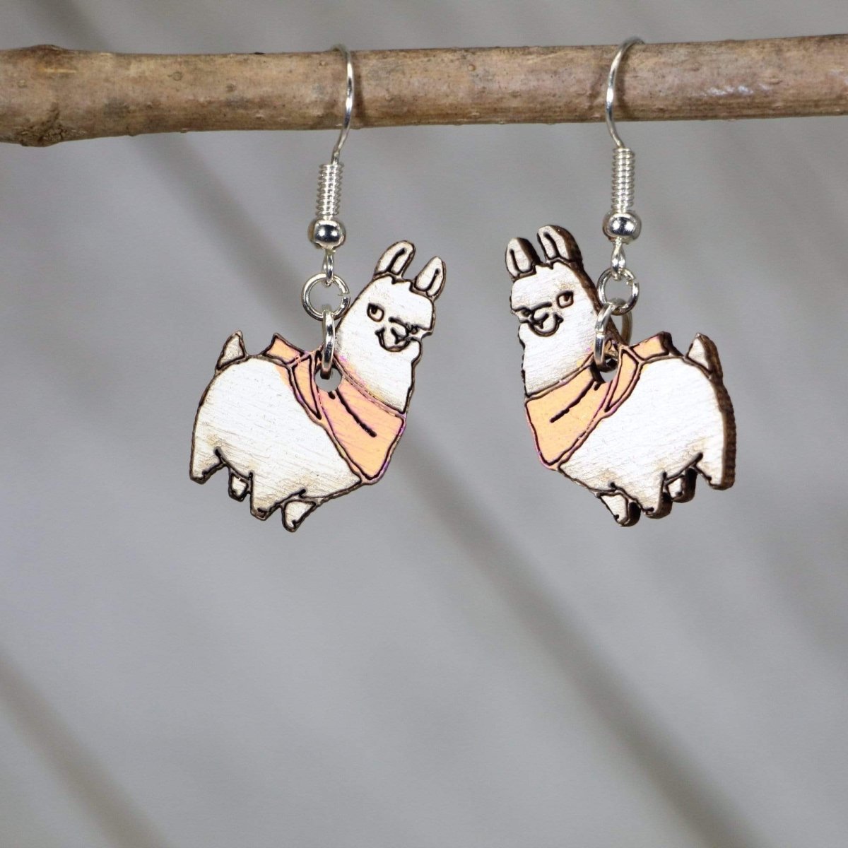 Llama with Scarf Wooden Earrings | Cute Winter Animal Jewelry by Cate's Concepts, LLC, handmade jewelry detail photo 4