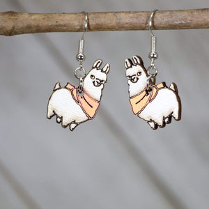 Llama with Scarf Wooden Earrings | Cute Winter Animal Jewelry by Cate's Concepts, LLC, handmade jewelry detail photo 4