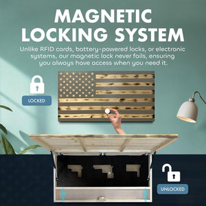 Large American Flag Gun Safe - Quick Access Hidden Gun Safe for Rifles, Shotguns, & Handguns - Gun Concealment Furniture with Magnetic Lock - Gun Self by Bellewood Designs