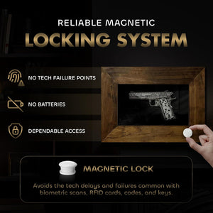 Wall Mounted Pistol Display Case - Handcrafted Gun Cabinet with Magnetic Lock for Secure Storage - Quick Access Gun Display Case with Mount & Customiz by Bellewood Designs