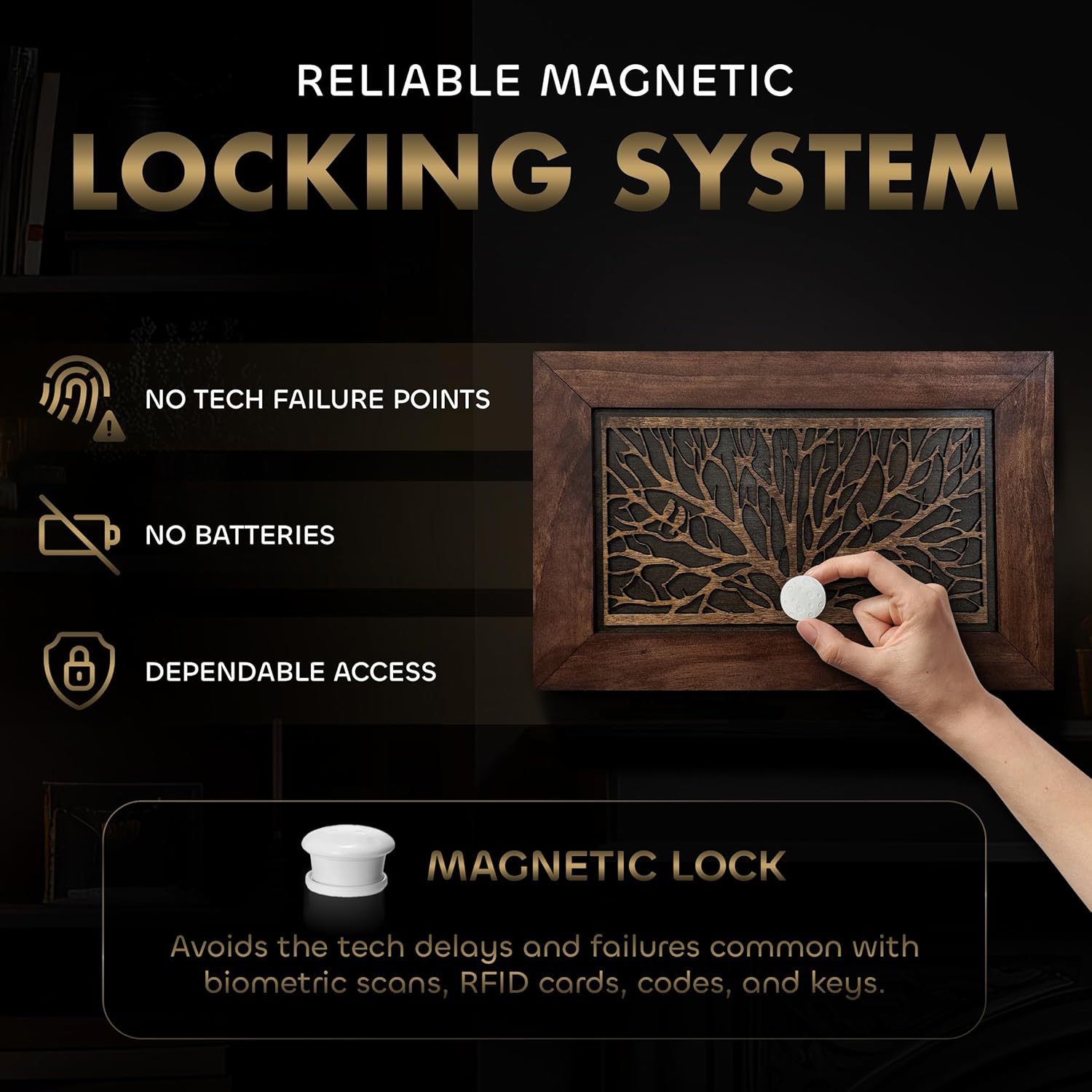 Gun Concealment Furniture - Hidden Gun Safe with Birds in a Tree Design - Fits 2 Handguns & Magazines - Wall Mounted Gun Storage with Magnetic Lock - by Bellewood Designs