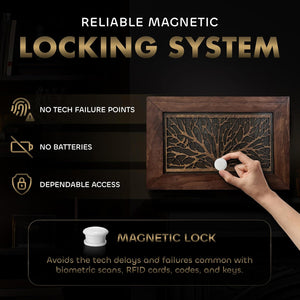 Gun Concealment Furniture - Hidden Gun Safe with Birds in a Tree Design - Fits 2 Handguns & Magazines - Wall Mounted Gun Storage with Magnetic Lock - by Bellewood Designs
