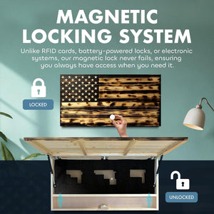 Large American Flag Gun Safe - Quick Access Hidden Gun Safe for Rifles, Shotguns, & Handguns - Gun Concealment Furniture with Magnetic Lock - Gun Self by Bellewood Designs