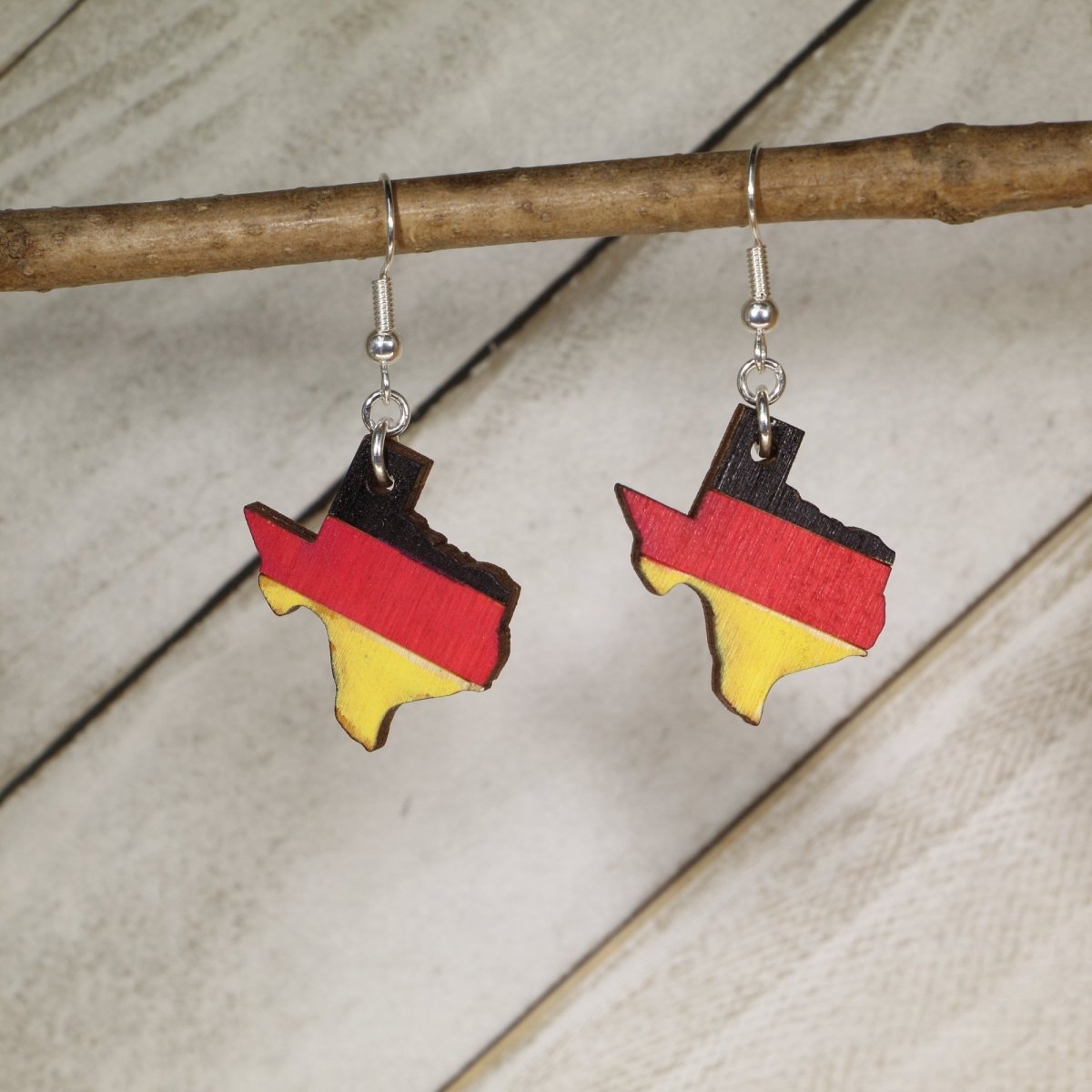 Texas Germany Flag Wooden Earrings | Lone Star Deutschland Jewelry