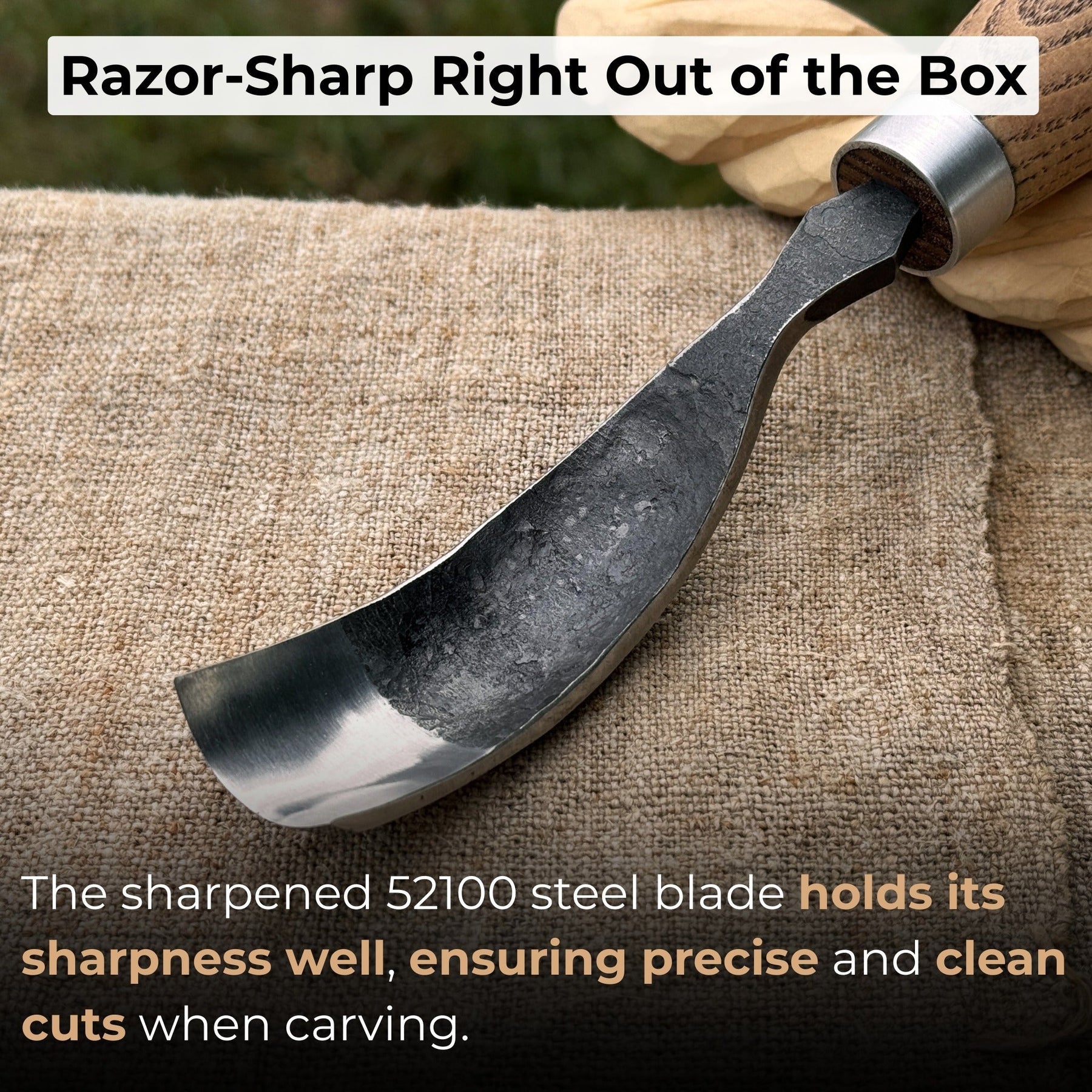 Long Bent (Curved) Gouge, 10 - 45 mm (0.4 - 1.8 inches) detail view by Sharky Forged Steel Tools