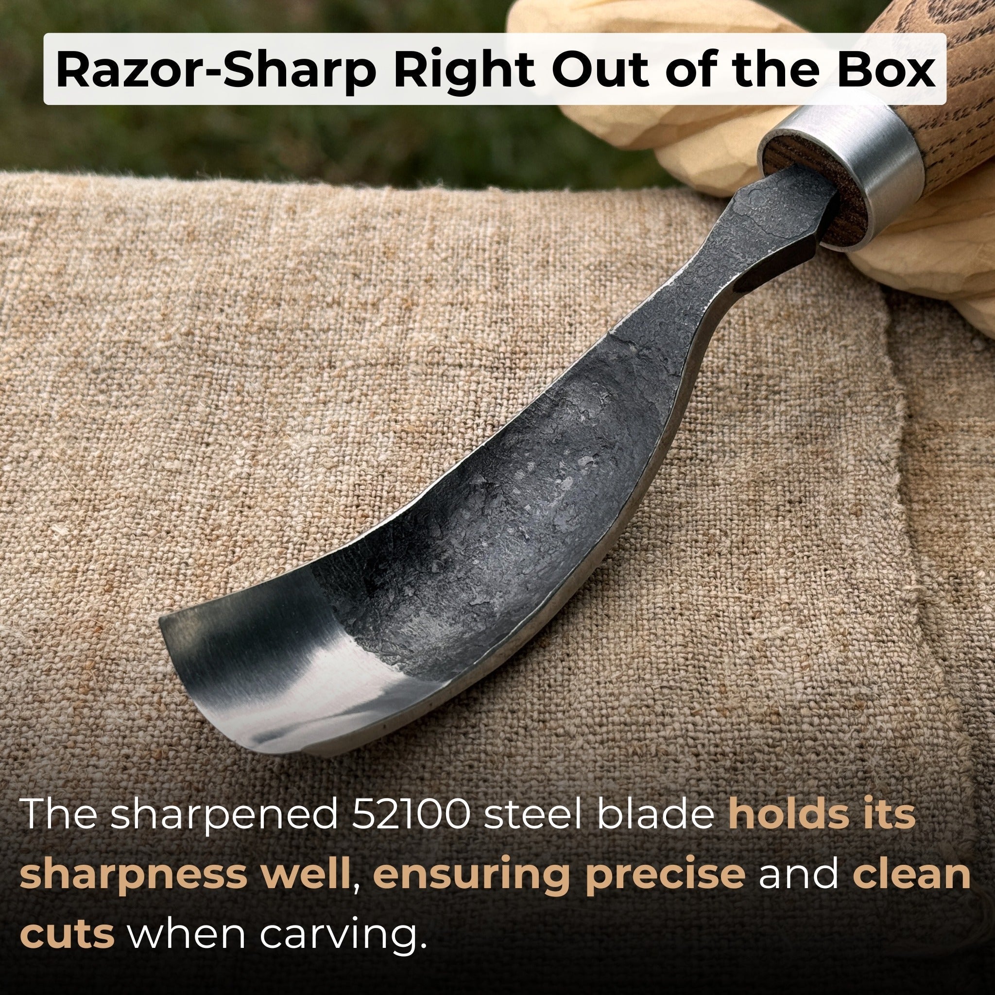 Long Bent (Curved) Gouge, 10 - 45 mm (0.4 - 1.8 inches) detail view by Sharky Forged Steel Tools