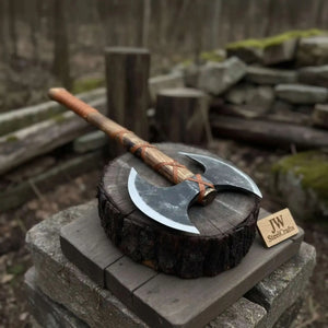 Unique Double-Headed Viking Axe - Handcrafted Decor Piece | Two Styles Available | JW SteelCrafts detail view by JW
