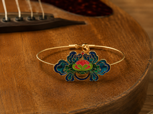 Enamel Lotus Flower Guitar String Bracelet by N Harmony Jewelry, handmade jewelry detail photo 3