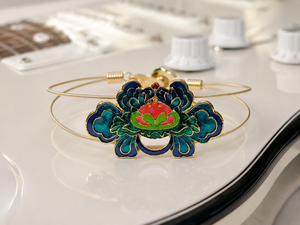 Enamel Lotus Flower Guitar String Bracelet by N Harmony Jewelry, handmade jewelry detail photo 2