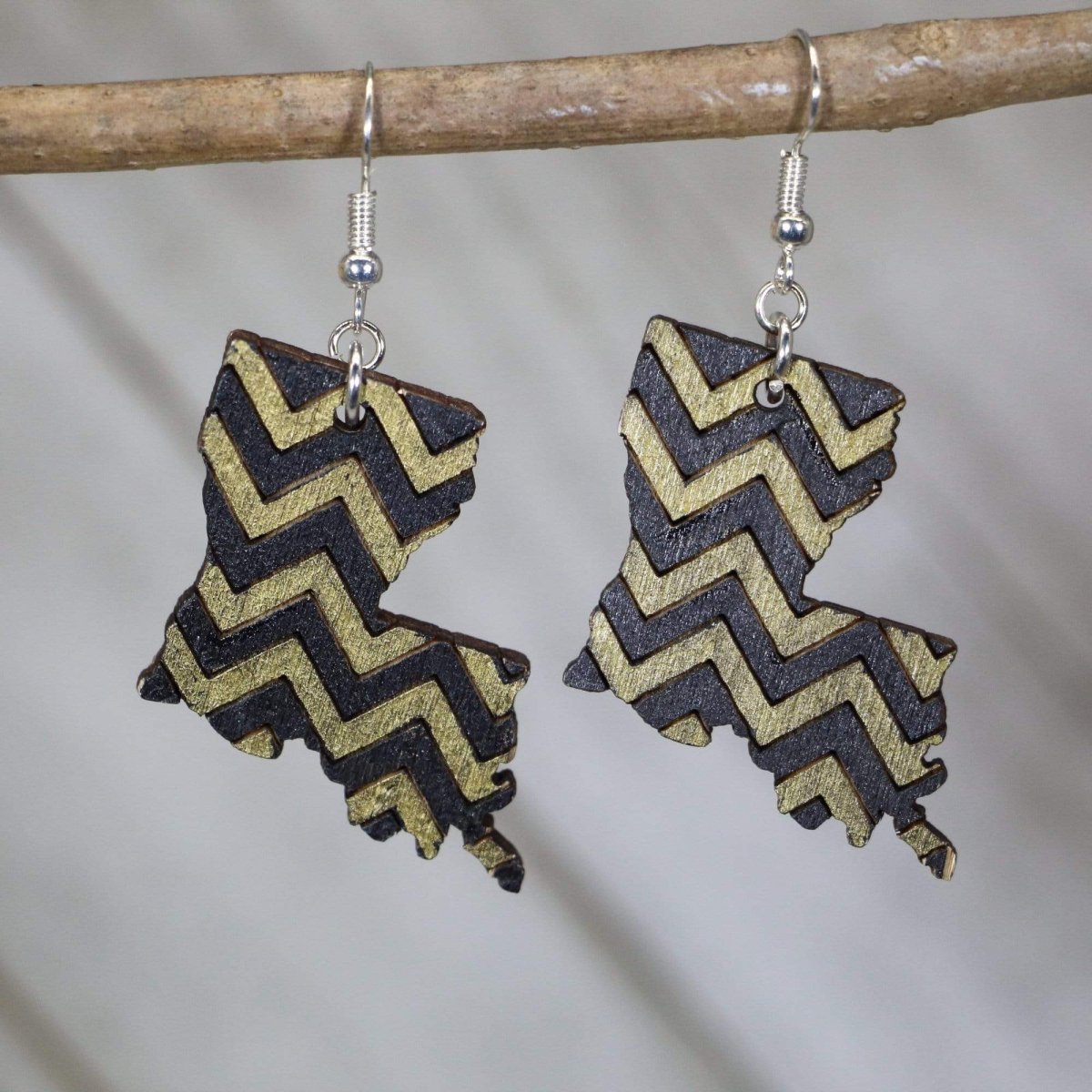 Louisiana Chevron Wooden Earrings | Black Gold State Pride Jewelry by Cate's Concepts, LLC, handmade jewelry main product photo