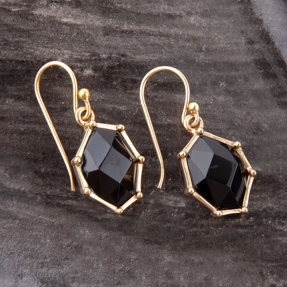 Lucky 7's Earrings - Onyx detail view by Barse Jewelry