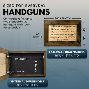 Luke 11:21 Wall Gun Safe - Religious Hidden Gun Safe - Handcrafted Concealment Furniture for Guns - Quick Access Firearm