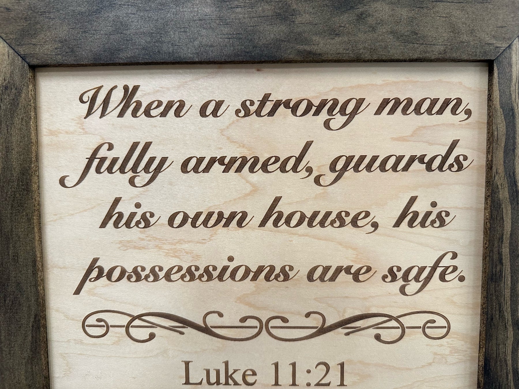 Hidden Gun Safe Recessed In Wall With Luke 11:21 Bible Verse Decoration - Recess In The Wall or Mount On The Wall by Bellewood Designs by Bellewood Designs, Southern home decor