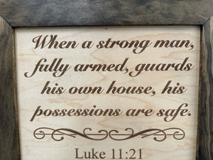 Hidden Gun Safe Recessed In Wall With Luke 11:21 Bible Verse Decoration - Recess In The Wall or Mount On The Wall by Bellewood Designs by Bellewood Designs, Southern home decor